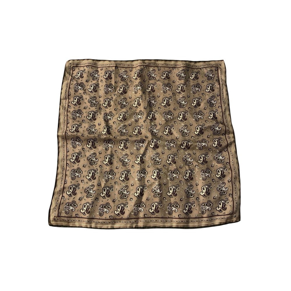 Vintage Italian Silk Pocket Square Paisley Olive Burgundy Hand Rolled Italy